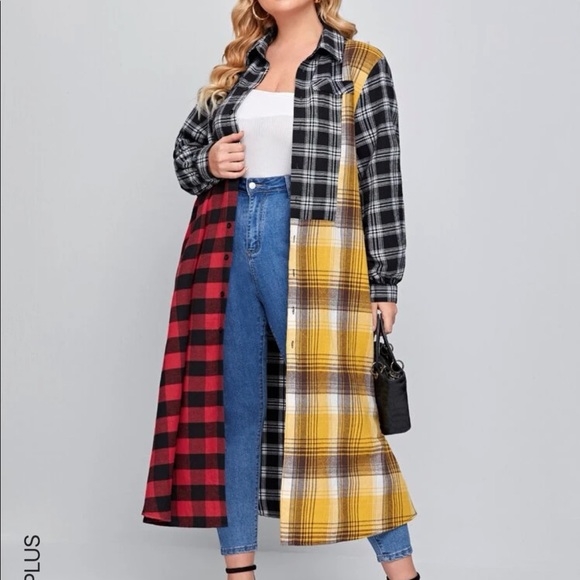Tops - SHEIN tartan long line blouse
